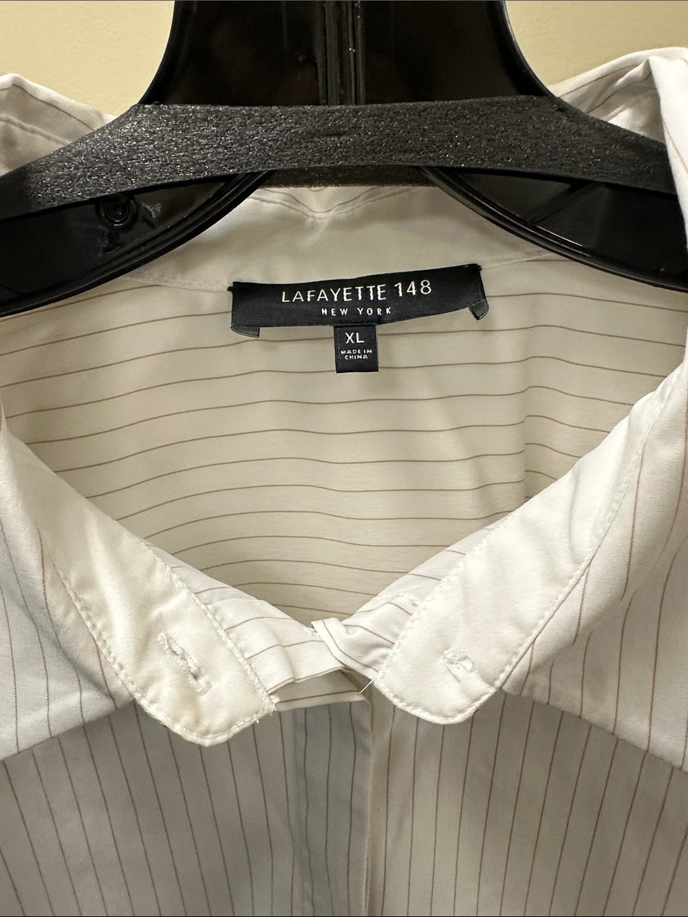 Lafayette 148 New York White Button-Down Shirt with Thin Gray Pinstripes - Picture 2 of 3